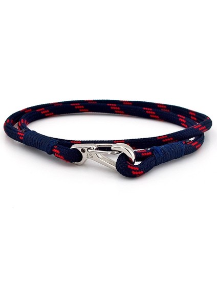 Lacivert Kırmızı Paracord Metal Kanca Sarma Erkek Bileklik M011B