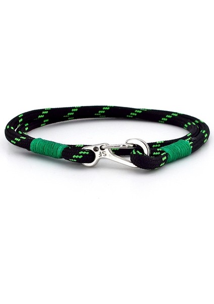 Neon Yeşil Siyah Paracord Metal Kanca Sarma Erkek Bileklik M011D