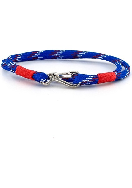 Mavi Beyaz Kırmızı Paracord Kanca Iki Sıra Erkek Bileklik M011F