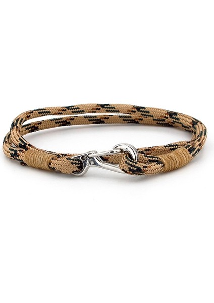 Sütlü Kahve Paracord Metal Kanca Iki Sıra Erkek Bileklik M011H