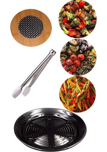 32 cm. Büyük Boy Pratik Közleme Tavası & Paslanmaz Mangal Maşası & Bambu Nihale