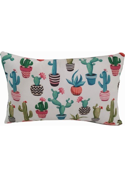 Kırlent Dünyası Dikdörtgen Kaktüs Temalı Dijital Baskılı Kırlent Kılıfı