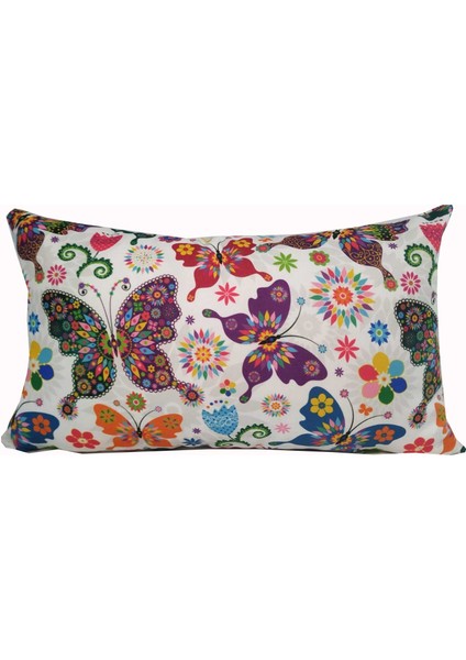 Kırlent Dünyası Dikdörtgen Kelebek Temalı Temalı Dijital Baskılı Kırlent Kılıfı