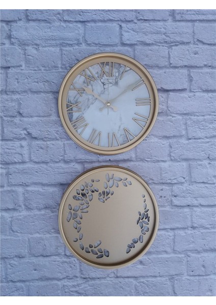 Altın(Gold) Renk Metal Kasalı Mermer Desenli Duvar Saati ve Tablo modelleri