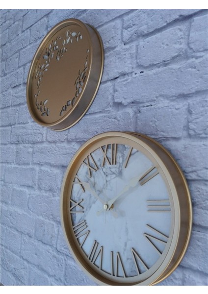 Altın(Gold) Renk Metal Kasalı Mermer Desenli Duvar Saati ve Tablo fırsatları