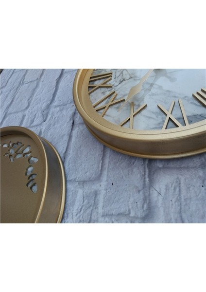 Altın(Gold) Renk Metal Kasalı Mermer Desenli Duvar Saati ve Tablo indirimleri