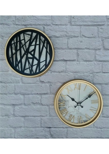 Altın(Gold) Renk Metal Kasalı Mermer Desenli Duvar Saati ve Tablo modelleri