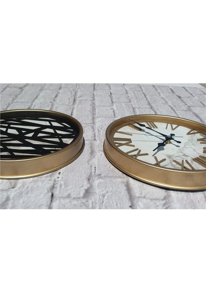 Altın(Gold) Renk Metal Kasalı Mermer Desenli Duvar Saati ve Tablo fırsatları