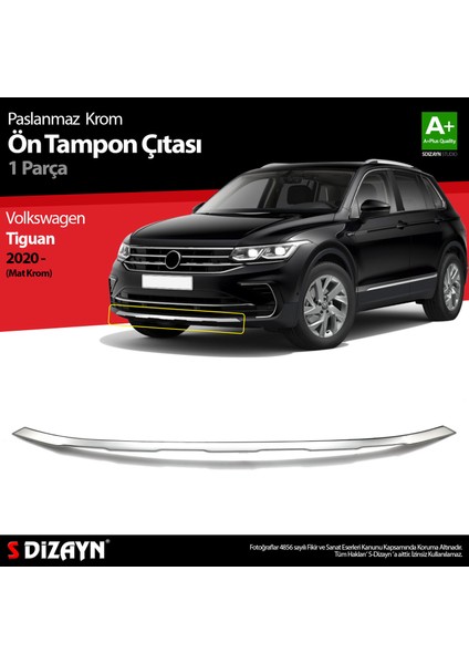 VW Tiguan Krom Ön Tampon Çıtası 2020-2024 (Mat Krom)