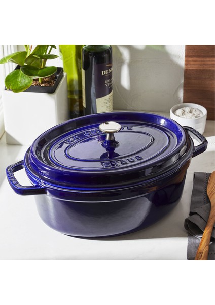 Oval Döküm Tencere Mavi 29 cm