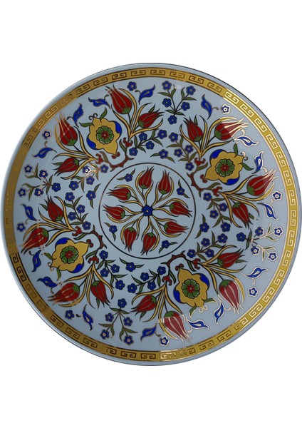 PRT 84 25 Cm Altın Yaldızlı iznik rumi Desenli Porselen Çini Tabak