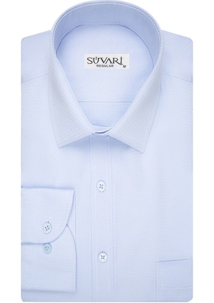 Bol Kesim Armür Desenli Mavi Erkek Gömlek