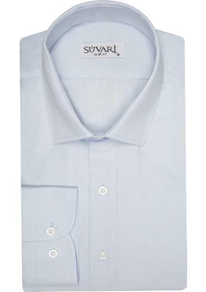 Slim Fit Açık Mavi Düz Erkek Gömlek
