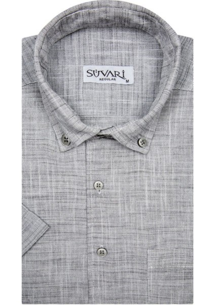 Bol Kesim Kısa Kollu Gri Erkek Gömlek