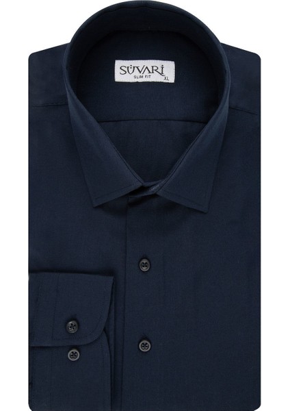 Slim Fit Lacivert Düz Erkek Gömlek