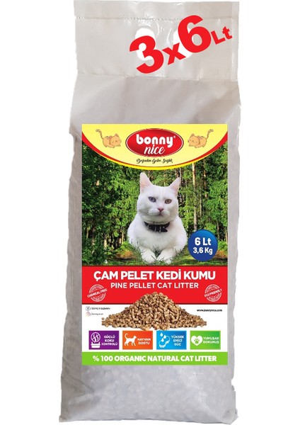 Doğal Çam Peleti Kedi Kumu 3.6 kg 7 lt x 3 Paket