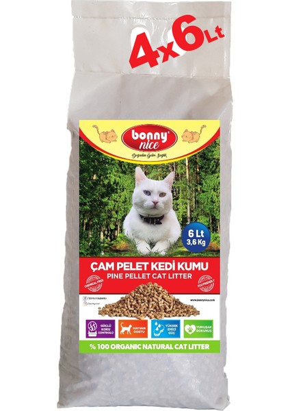 Doğal Çam Peleti Kedi Kumu 3.6 kg 7 lt x 4 Paket