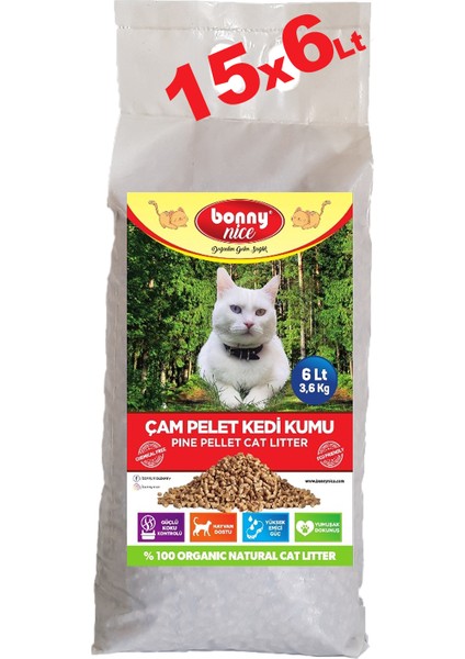 Doğal Çam Peleti Kedi Kumu 3.6 kg 7 lt x 15 Paket