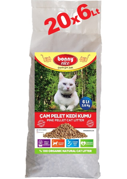 Doğal Çam Peleti Kedi Kumu 3.6 kg 7 lt x 20 Paket
