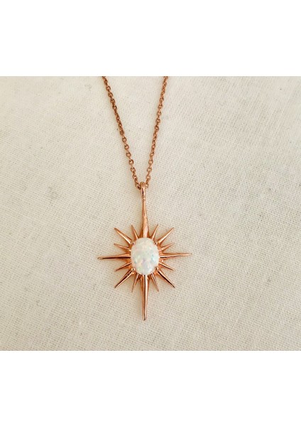 Opal Taşlı Kutup Yıldızı Gümüş Kolye
