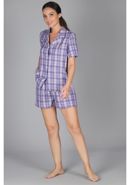 Sweetness Kadın Mor Kareli Dokuma Şortlu Pijama Takımı