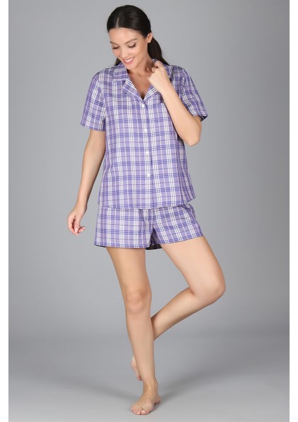 Sweetness Kadın Mor Kareli Dokuma Şortlu Pijama Takımı
