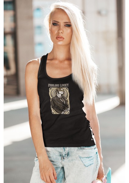 Kadın Siyah Askılı T-Shirt Dijital Baskılı