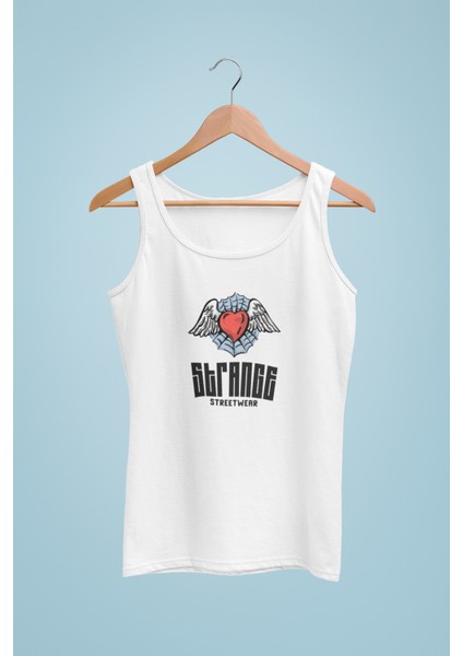 Kadın Beyaz Askılı T-Shirt Dijital Baskılı