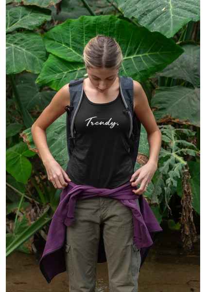 Kadın Siyah Askılı T-Shirt Dijital Baskılı