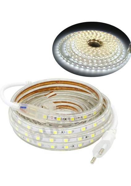 15 Metre 220 Volt Esnek Hortum Şerit LED Işık Aydınlatma Tak Çalıştır Beyaz Işık