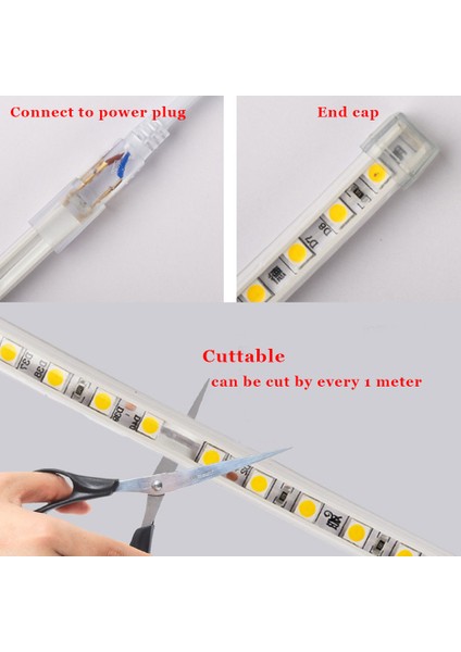 2 Metre 220 Volt Esnek Hortum Şerit LED Işık Aydınlatma Tak Çalıştır Gün Işığı