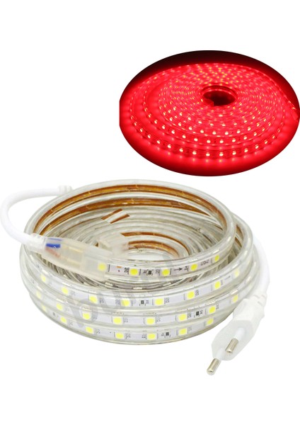 15 Metre 220 Volt Esnek Hortum Şerit LED Işık Aydınlatma Tak Çalıştır Kırmızı Işık