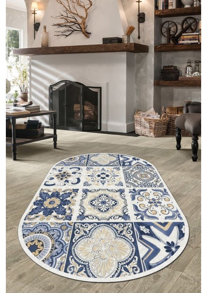 Cappio Labirent Desenli Siyah Oval Halı Makinada Yıkanabilir Kaymaz DotTaban CP580