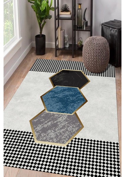 Çizgili Krem Rengi Kilim Desenli Halı
