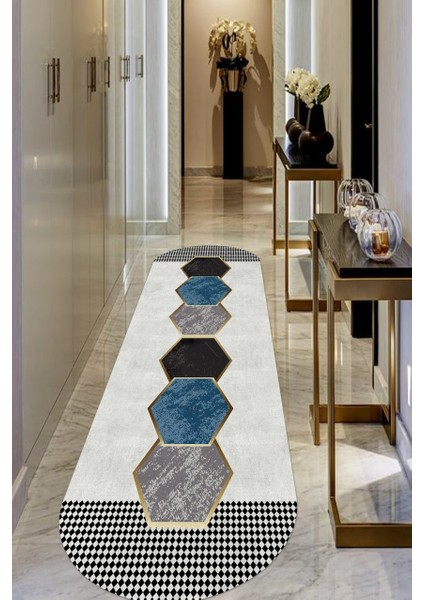 Cappio Gold Detaylı Altıgen Desenli Oval Halı