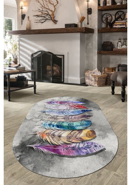Cappio Renkli Tüy Desenli Gri Oval Halı