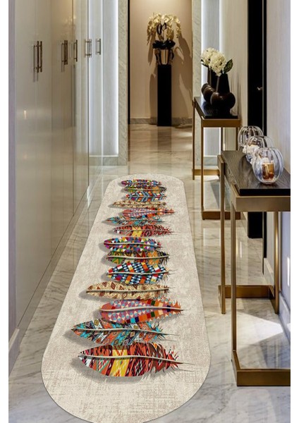 Cappio Çiçekli Krem Kilim Desenli Oval Halı