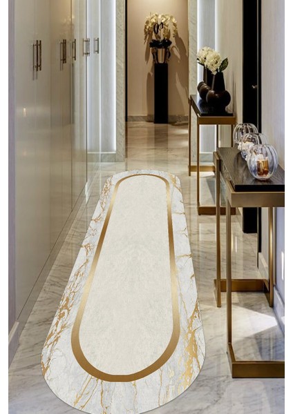 Lacivert Kristal Desenli Oval Halı (Makinada Yıkanabilir Kaymaz DotTaban) - CP552