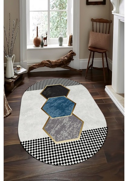Patchwork Renkli Sekizgen Halı (Makinada Yıkanabilir Kaymaz DotTaban) - CP566