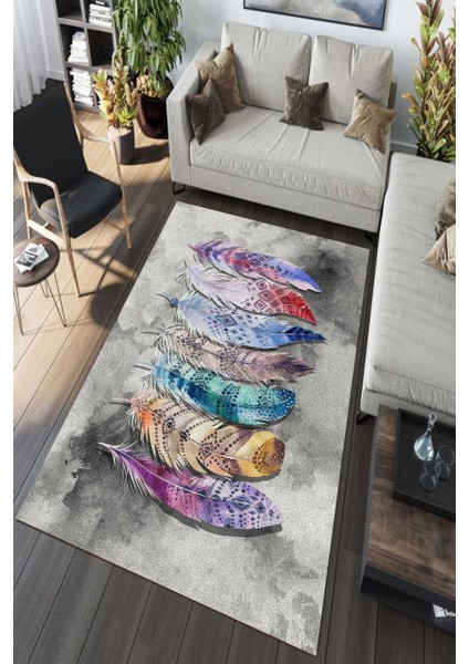 Gri Zincir Desenli Eskitme Oval Halı