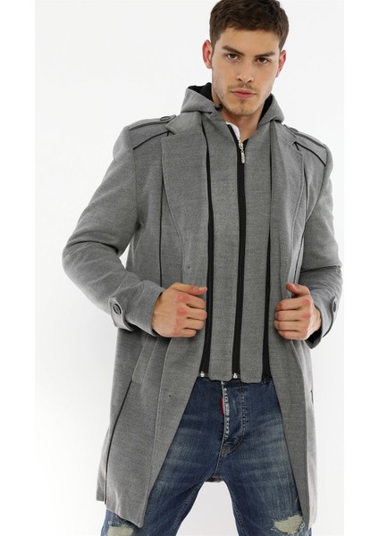 Erkek Palto Uzun Kollu Çizgili Tasarım %70 Yün 30 Polyester Midi Boy