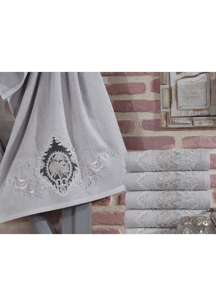 Fransız Güpürlü Nakışlı Gonca Çeyizlik Bambu Havlu Gri fiyatları