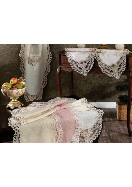 Dila Keten Salon Takımı 5 Parça Pudra