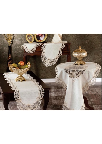 Dila Keten Salon Takımı 5 Parça Pudra
