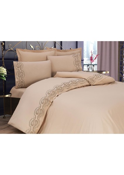 Fransız Güpürlü Betül Çift Kişilik Nevresim Takımı Cappucino