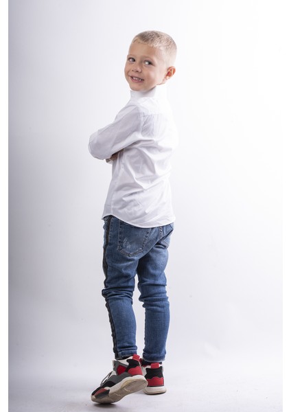 Erkek Çocuk Gömlek, Beyaz Jakarlı, Slimfit %100 Pamuk, Italyan Yaka, 1.kalite, Klasik Bayramlık Gömlek 5-6 Yaş