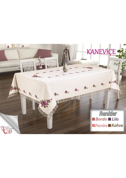 Kanaviçe Baskılı Güpürlü Masa Örtüsü Takımı 26 Parça Bordo