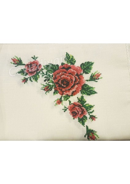 Kanaviçe Baskılı Güpürlü Masa Örtüsü Takımı 26 Parça Bordo modelleri