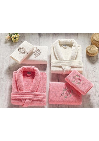 Ardora Bukle Aile Bornoz Takımı Nar Çiçeği Krem