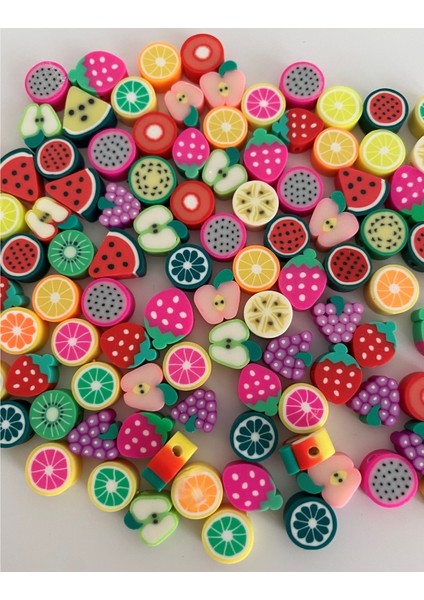 25 Adet 10MM Polimer Fimo Karışık Meyve Figür Boncuk,takı Yapımı